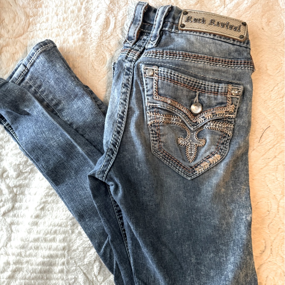 Rock revival acid wash boot cut jeans